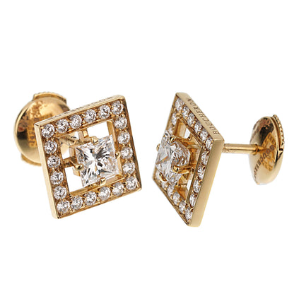 Boucheron Princess Cut Diamond Stud 18k Yellow Gold Earrings