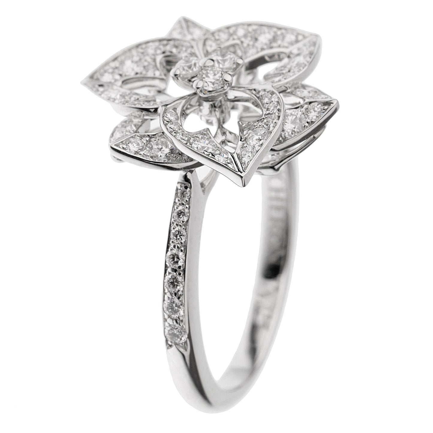 Boucheron Small Flower Diamond White Gold Cocktail Ring Sz 5 3/4