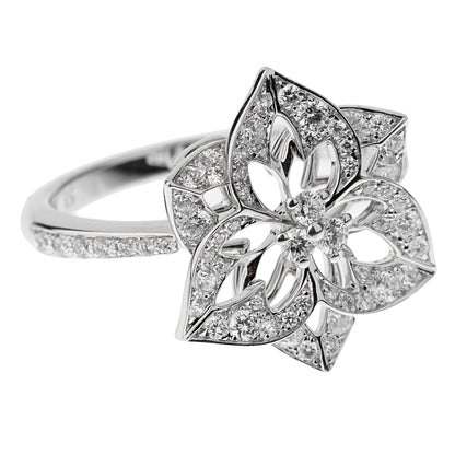 Boucheron Small Flower Diamond White Gold Cocktail Ring Sz 6 1/4
