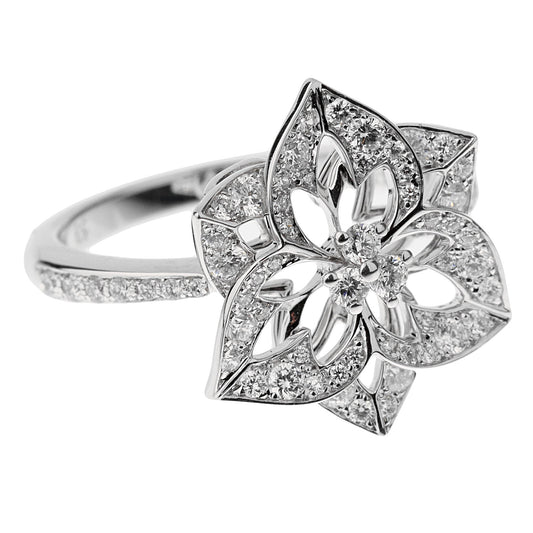 Boucheron Small Flower Diamond White Gold Cocktail Ring Sz 6 1/4
