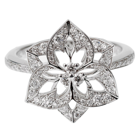 Boucheron Small Flower Diamond White Gold Cocktail Ring Sz 6 3/4