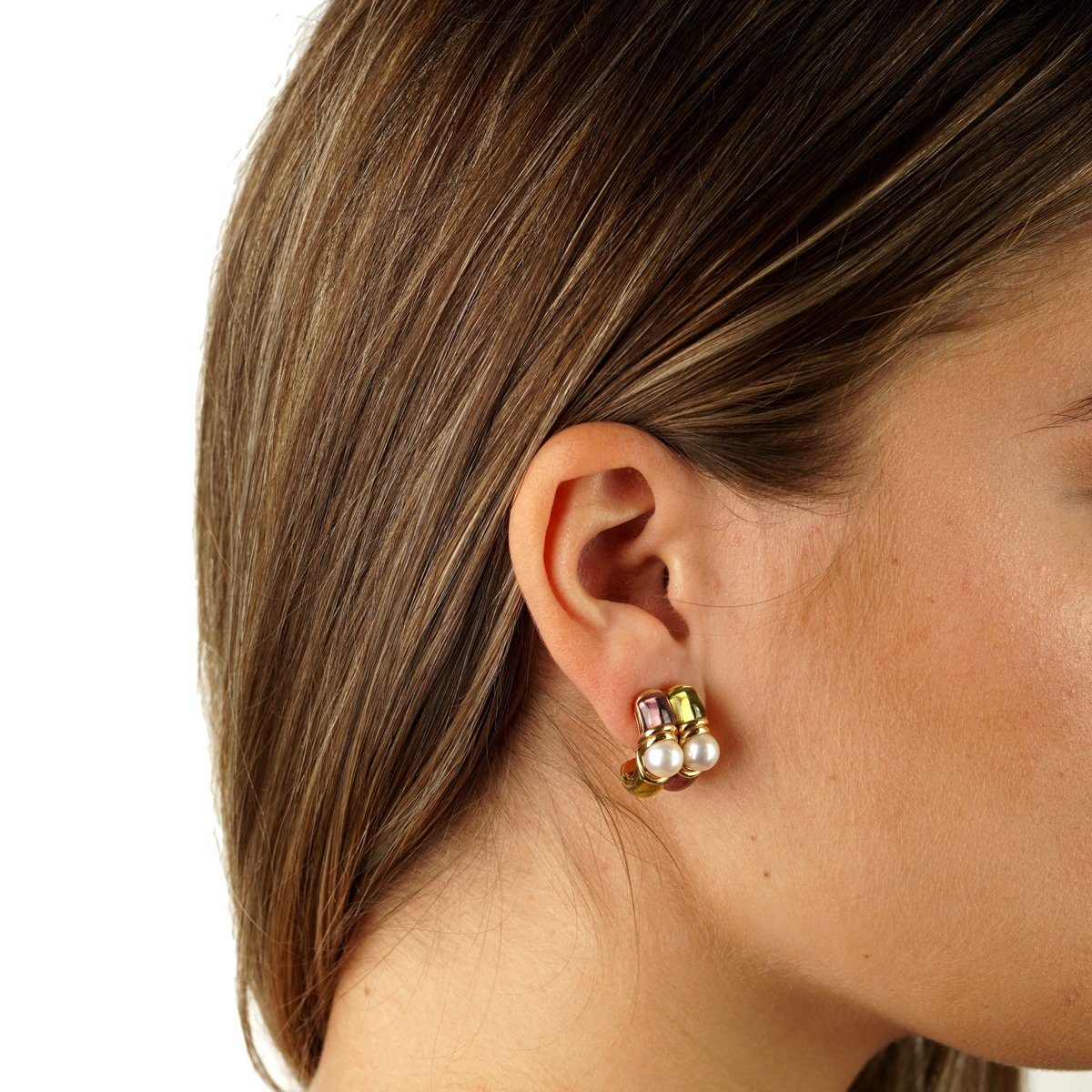 Bulgari Amethyst Peridot Yellow Gold Hoop Earrings