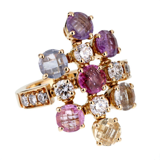 Bvlgari Multi Gemstone Diamond 18k Yellow Gold Ring Sz 5 1/2