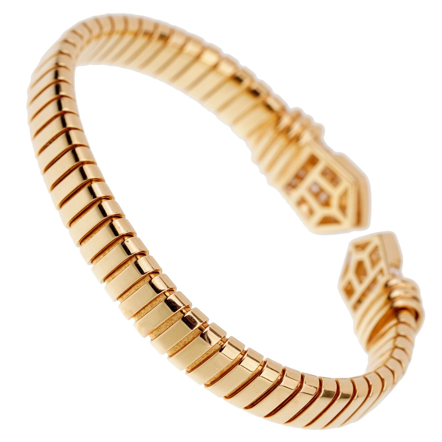 Bulgari Tubogas Diamond Yellow Gold Cuff Bracelet