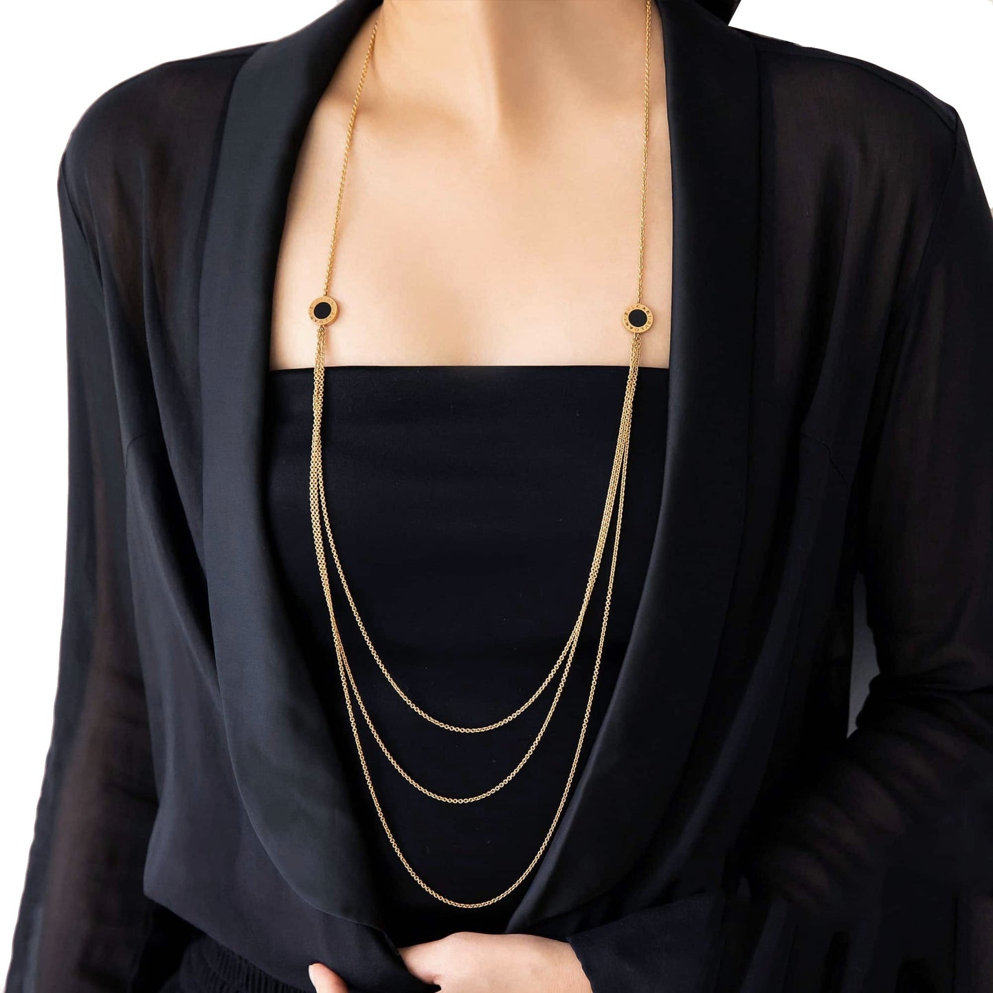 Bvlgari Bvlgari Mother of Pearl & Onyx 18k Rose Gold Sautoir Long Chain Necklace