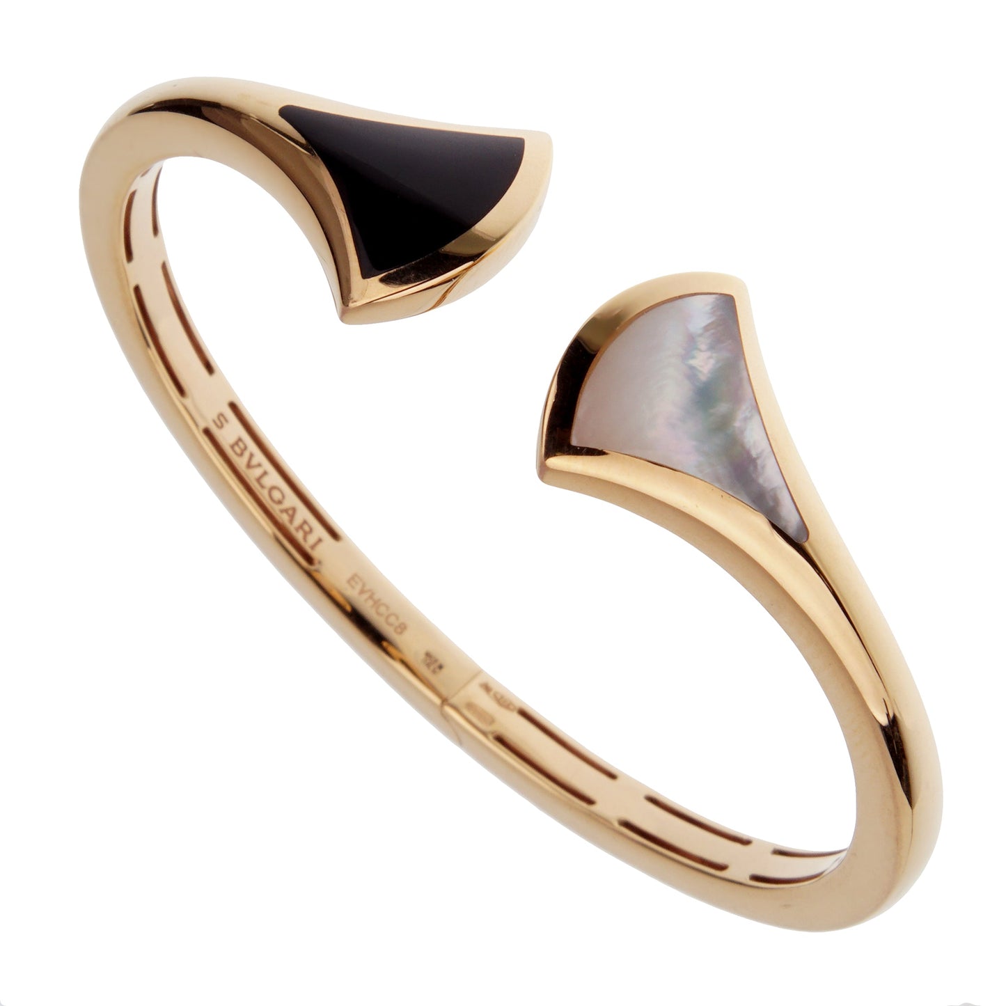 Bvlgari Divas Dream Onyx & Mother of Pearl 18k Rose Gold Cuff Bangle Bracelet