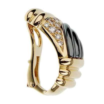 Bvlgari Parentesi Vintage Diamond Hematite 18k Yellow Gold Earrings