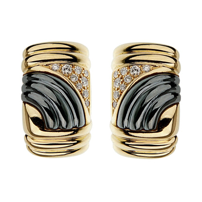 Bvlgari Parentesi Vintage Diamond Hematite 18k Yellow Gold Earrings