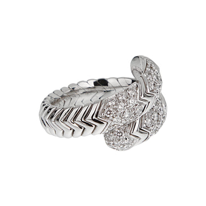 Bvlgari Spiga Diamond 18k White Gold Band Ring Sz 6