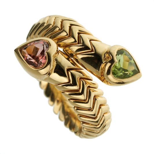 Bvlgari Spiga Tourmaline Peridot 18k Yellow Gold Cocktail Ring
