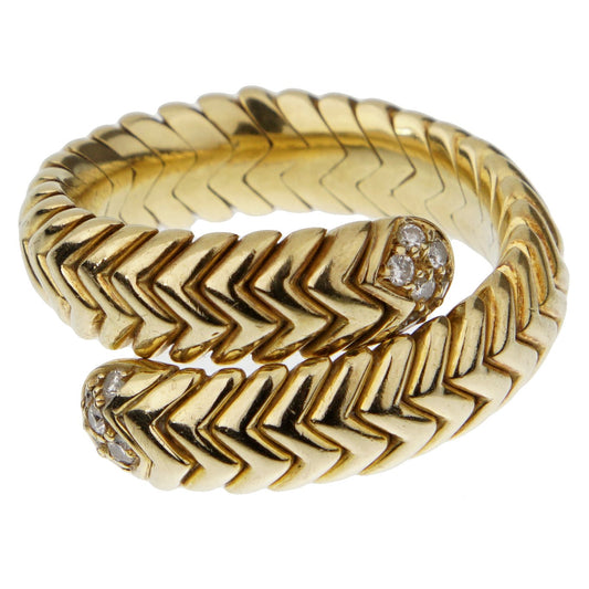 Bvlgari Spiga Vintage Diamond Wrap Cocktail Yellow Gold Ring Sz 6