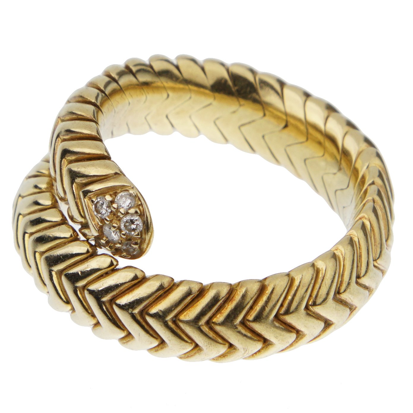 Bvlgari Spiga Vintage Diamond Wrap Cocktail Yellow Gold Ring Sz 6