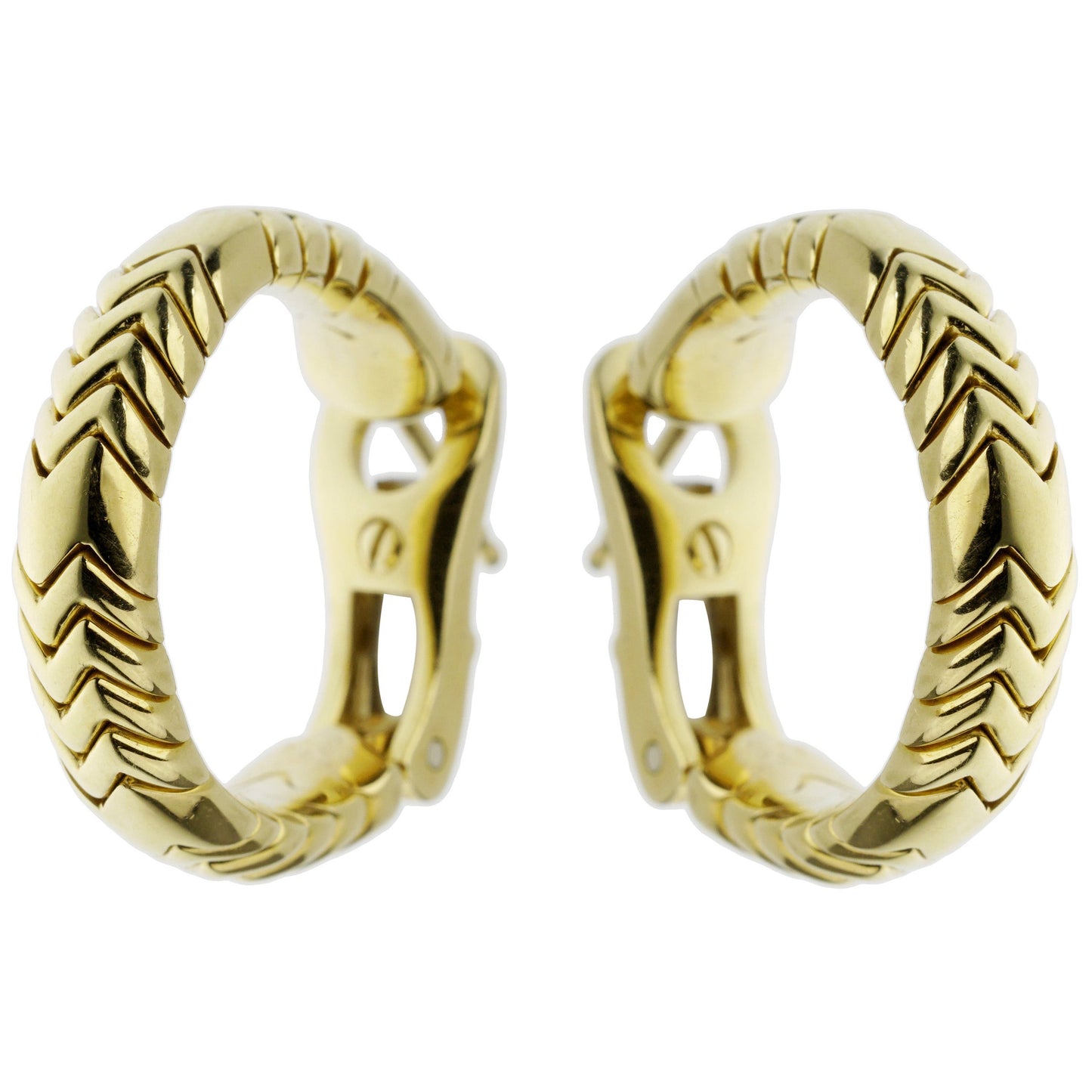 Bvlgari Vintage Spiga 18k Yellow Gold Hoop Earrings