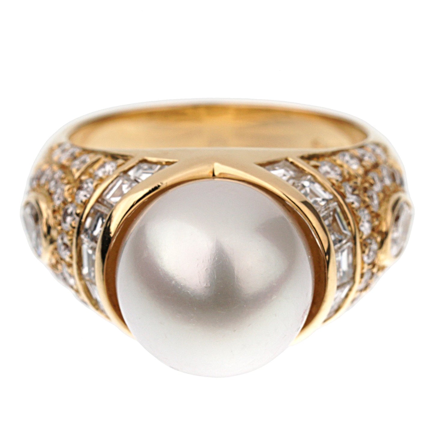 Bvlgari Vintage Pearl Diamond Cocktail Yellow Gold Ring Sz 5 3/4