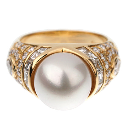 Bvlgari Vintage Pearl Diamond Cocktail Yellow Gold Ring Sz 5 3/4