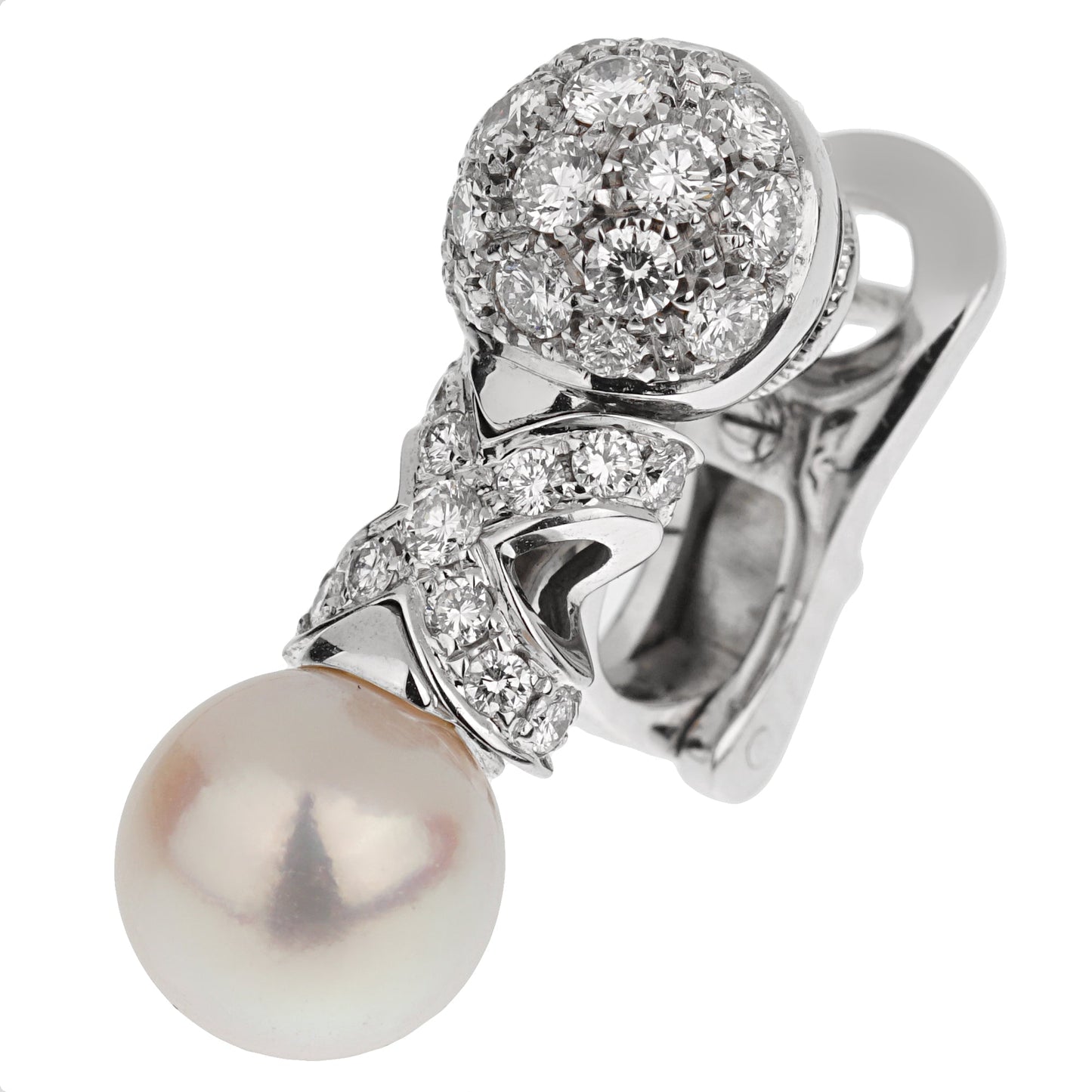 Bvlgari Vintage Pearl Diamond 18k White Gold Earrings
