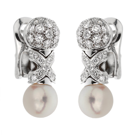 Bvlgari Vintage Pearl Diamond 18k White Gold Earrings