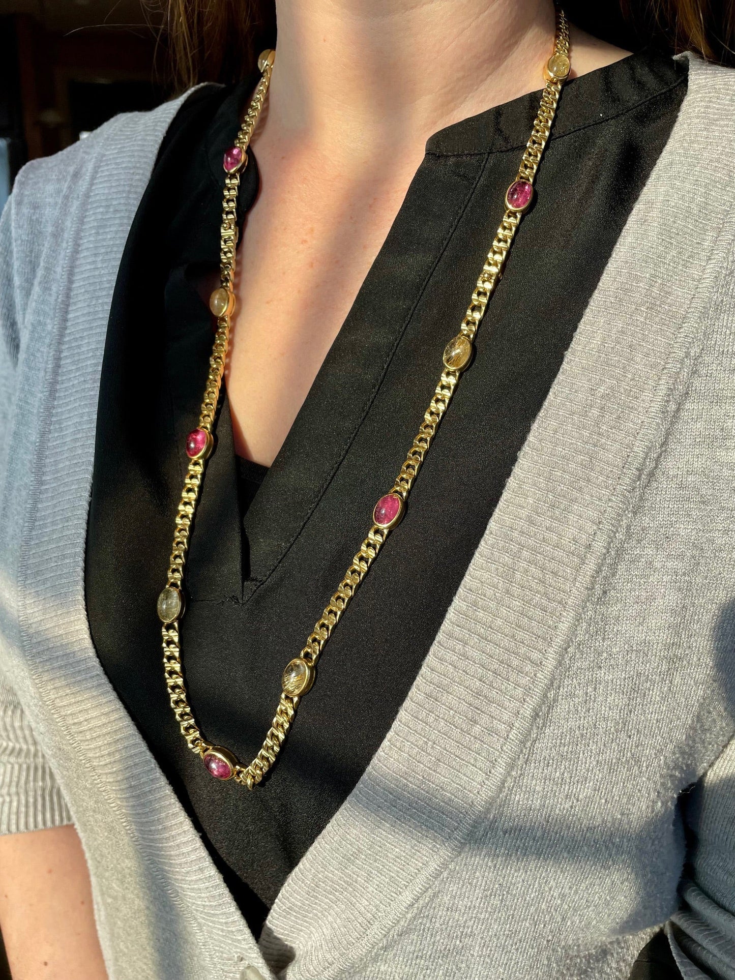 Bvlgari Vintage Pink Tourmaline Sautoir Yellow Gold Necklace