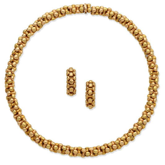 Bvlgari Vintage Yellow & Rose Gold Necklace Earrings Suite