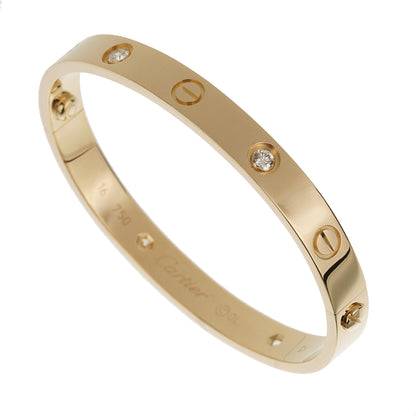 Cartier 4 Diamond 18k Yellow Gold Love Classic Bangle Bracelet Sz 16