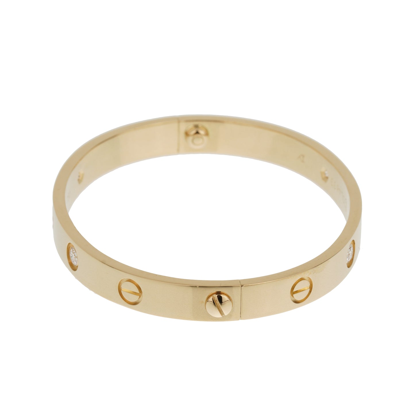 Cartier 4 Diamond 18k Yellow Gold Love Classic Bangle Bracelet Sz 16