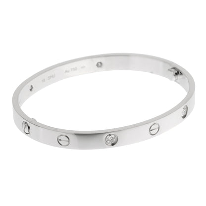 Cartier 4 Diamond Love Classic White Gold Bangle Bracelet Sz 18