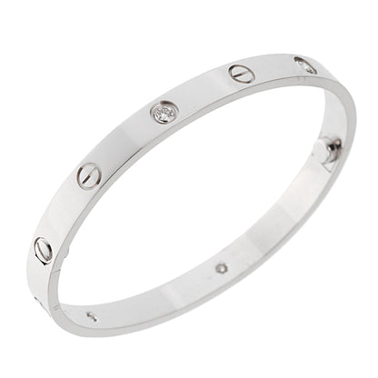 Cartier 4 Diamond Love Classic White Gold Bangle Bracelet Sz 18