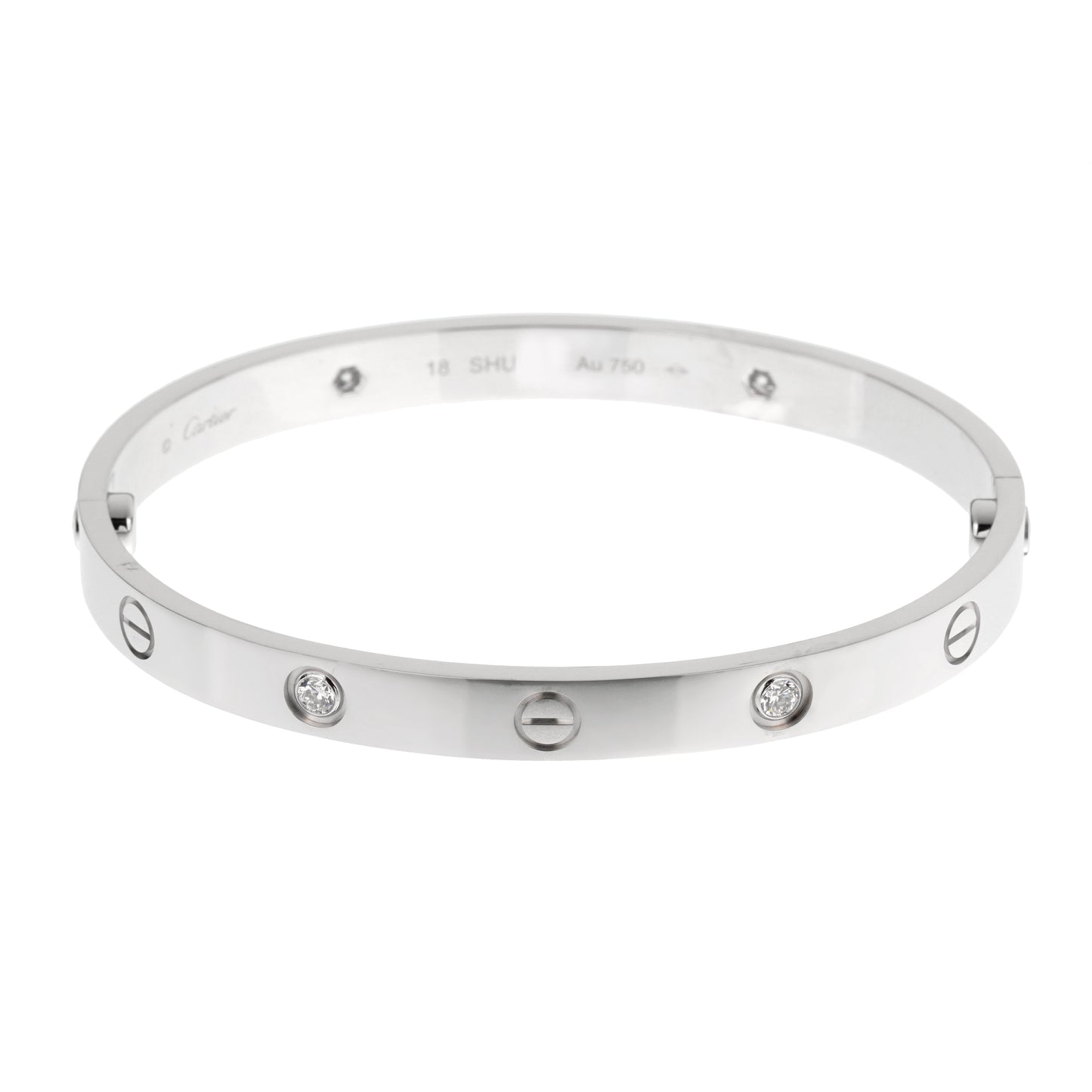 Cartier 4 Diamond Love Classic White Gold Bangle Bracelet Sz 18