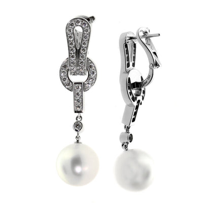 Cartier Agrafe Pearl Diamond White Gold Earrings