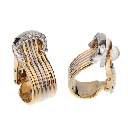 Cartier C De Cartier Diamond 18k Gold Vintage Clip On Earrings