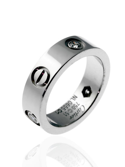 Cartier Love 3 Diamond Ring in 18k White Gold Sz 51