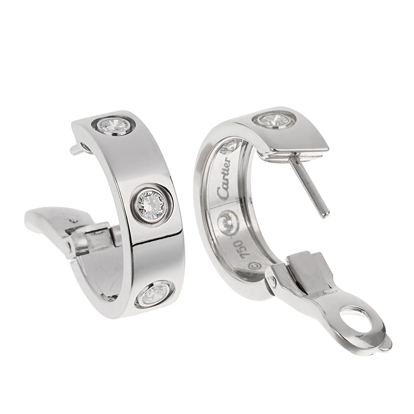 Cartier Love Classic 6 Diamond 18k White Gold Hoop Earrings
