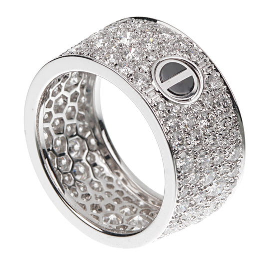 Cartier Love Ceramic Pave Diamond White Gold Ring Sz 5 1/4