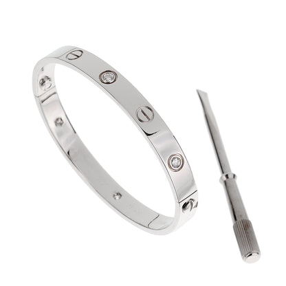Cartier Love Classic 6 Diamond 18k White Gold Bangle Bracelet Sz 16
