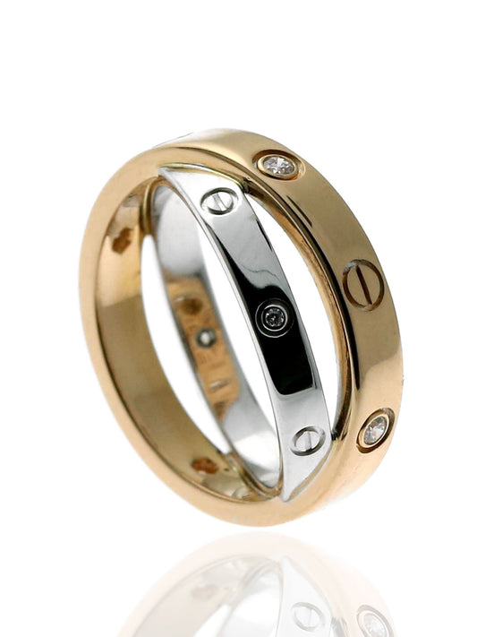 Cartier Love Diamond Ring in 18k White & Rose Gold