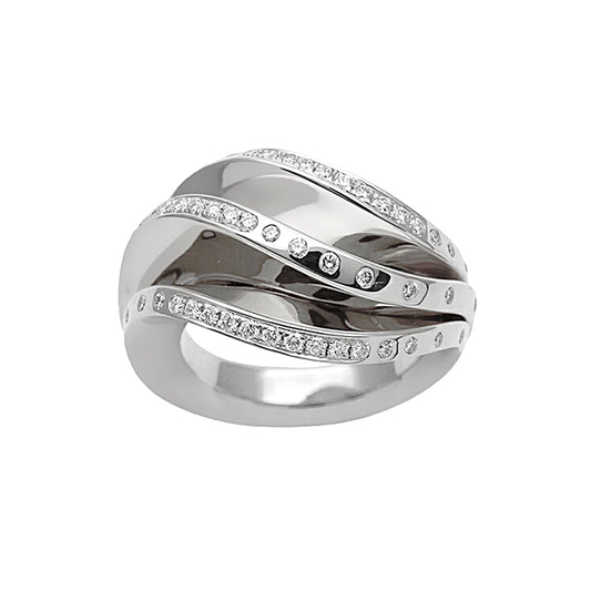Cartier Nouvelle Vague Wave Diamond 18k White Gold Cocktail Ring Sz 6