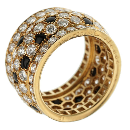 Cartier Panthere Nigeria Diamond Onyx 18k Yellow Gold Band Ring Sz 6 1/4