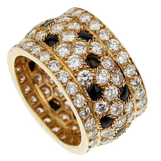 Cartier Panthere Nigeria Diamond Onyx 18k Yellow Gold Band Ring Sz 6 1/4