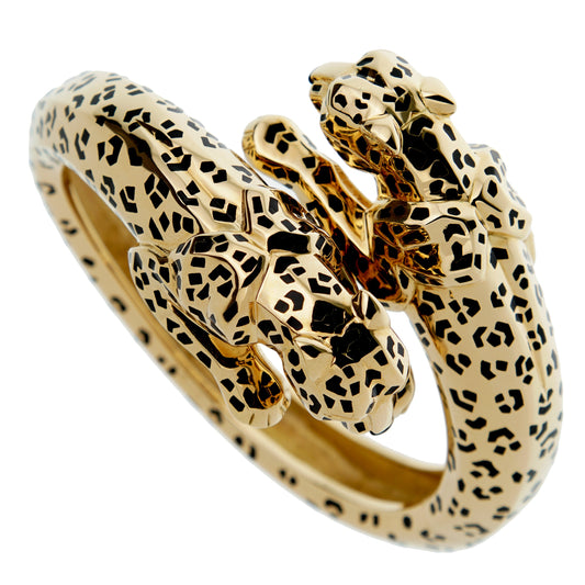 Cartier Panthere 18k Yellow Gold Enamel Bangle Bracelet