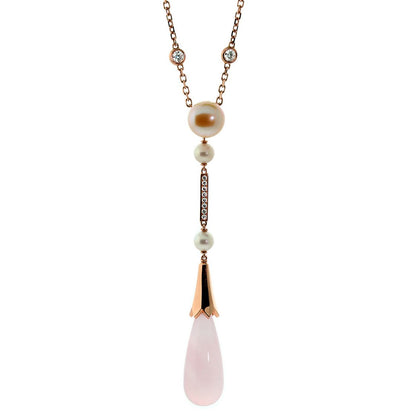 Cartier Monica Bellucci Pearl Diamond Rose Gold Pink Quartz Necklace