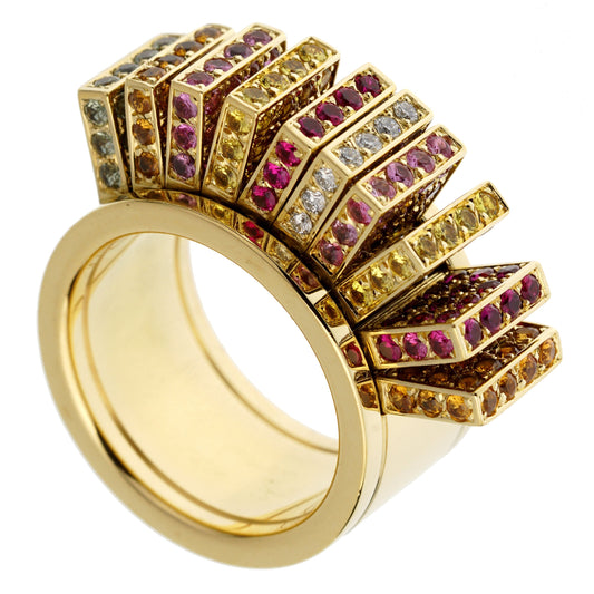 Cartier Multicolor Sapphire Diamond Yellow Gold Cocktail Band Ring Sz 5