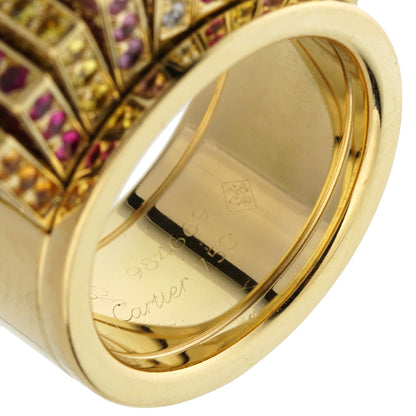 Cartier Multicolor Sapphire Diamond Yellow Gold Cocktail Band Ring Sz 5