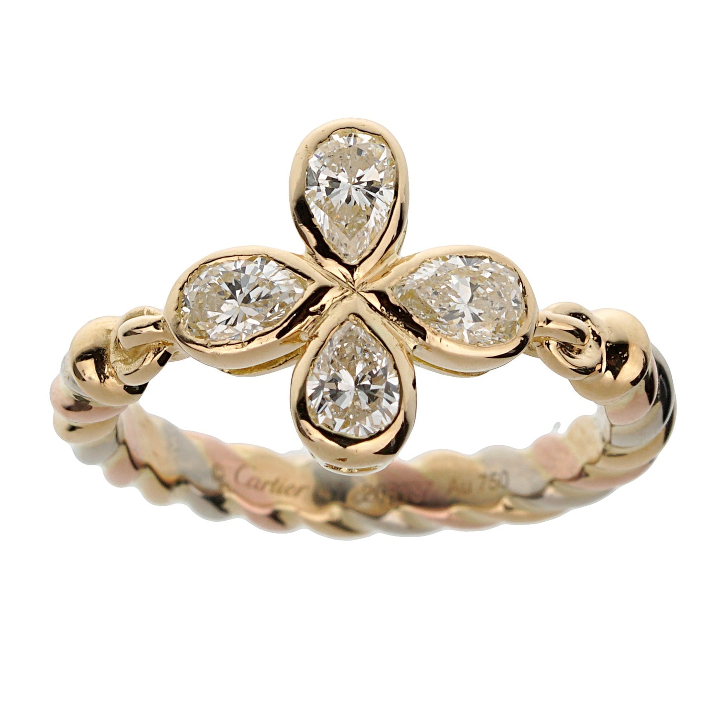 Cartier Tri Color 18k Gold Pear Shaped Diamond Cocktail Ring
