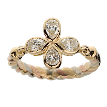 Cartier Tri Color 18k Gold Pear Shaped Diamond Cocktail Ring