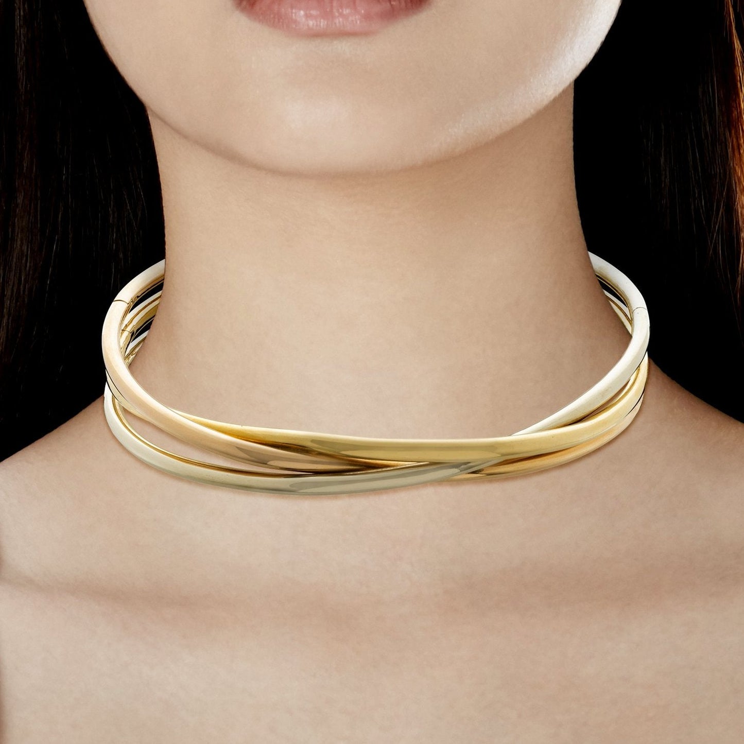 Cartier Trinity 18k White Yellow Rose Gold Choker Necklace