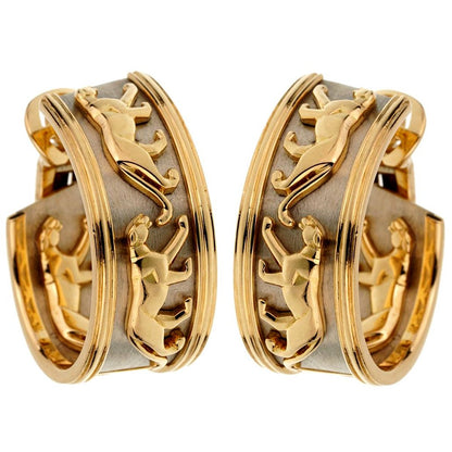 Cartier Vintage Walking Panthere 18k Yellow & White Gold Hoop Earrings