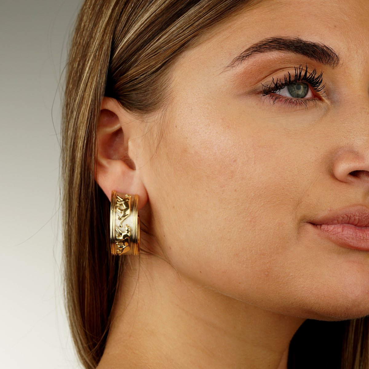 Cartier Vintage Walking Panthere 18k Yellow & White Gold Hoop Earrings
