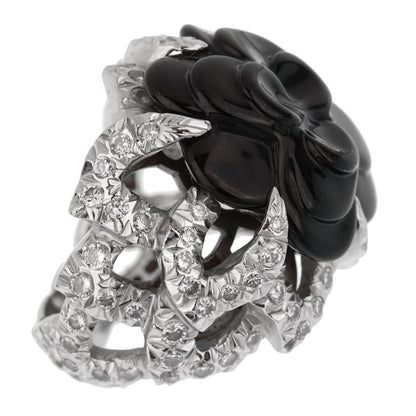 Chanel Camellia Diamond Onyx White Gold Ring