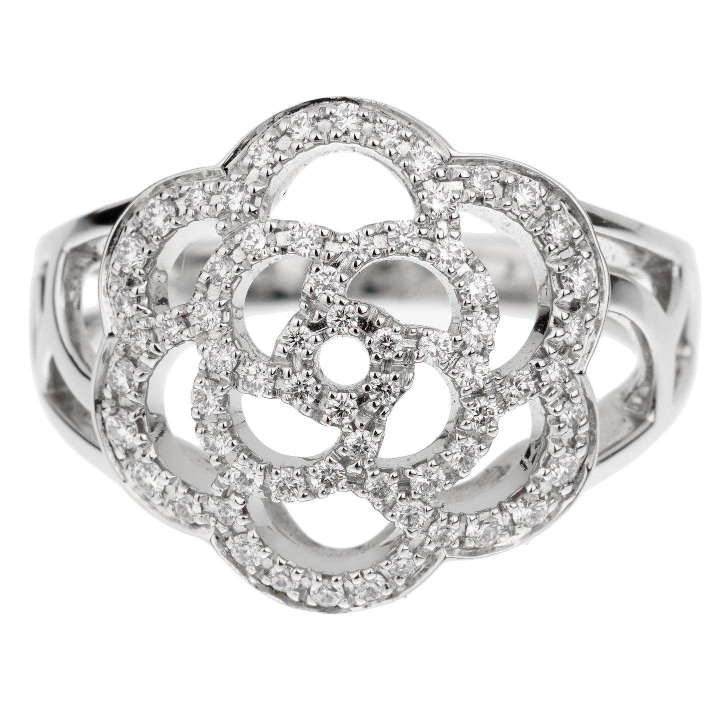 Chanel Camellia 18k White Gold Diamond Cocktail Ring