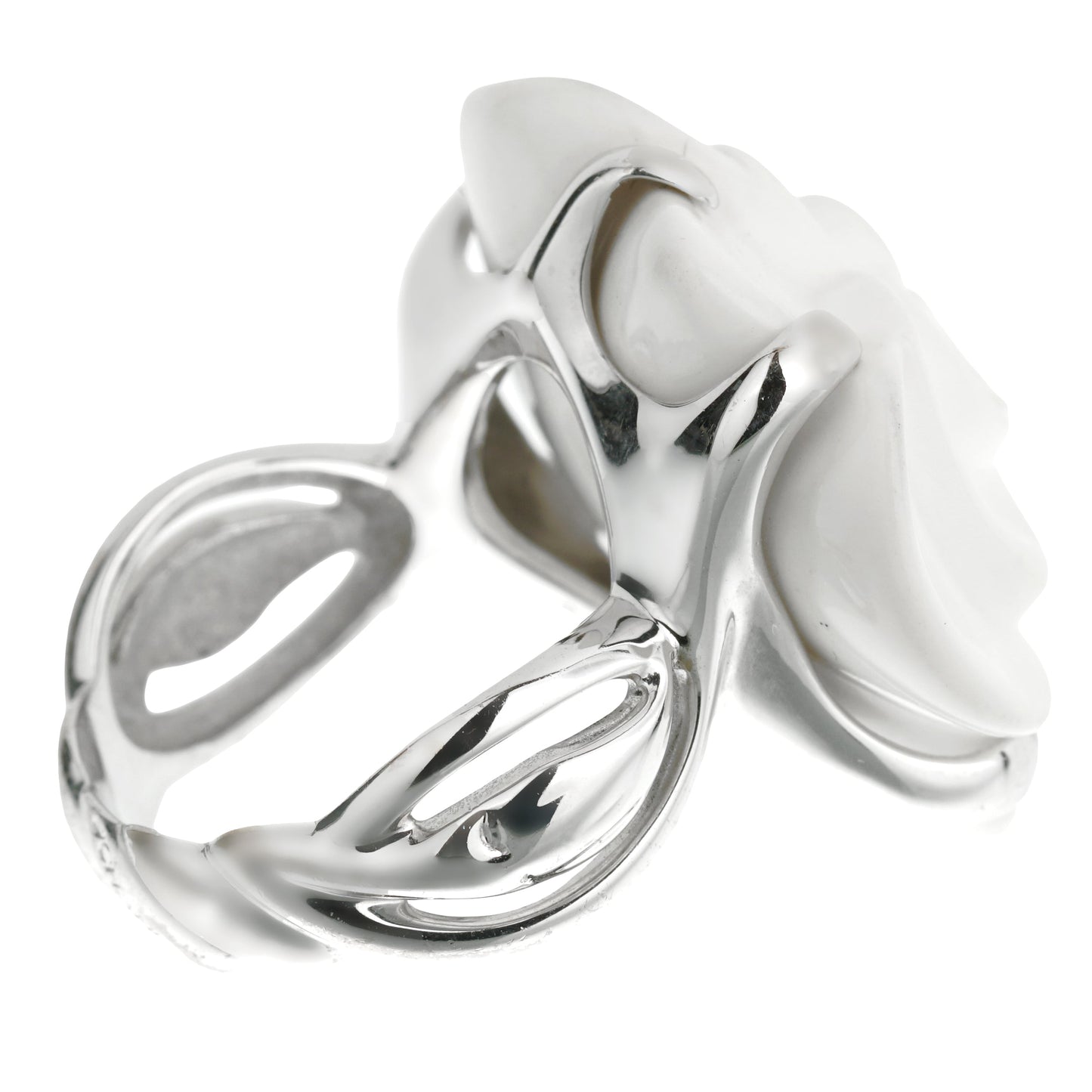 Chanel Camellia Large Agate White Gold Cocktial Ring